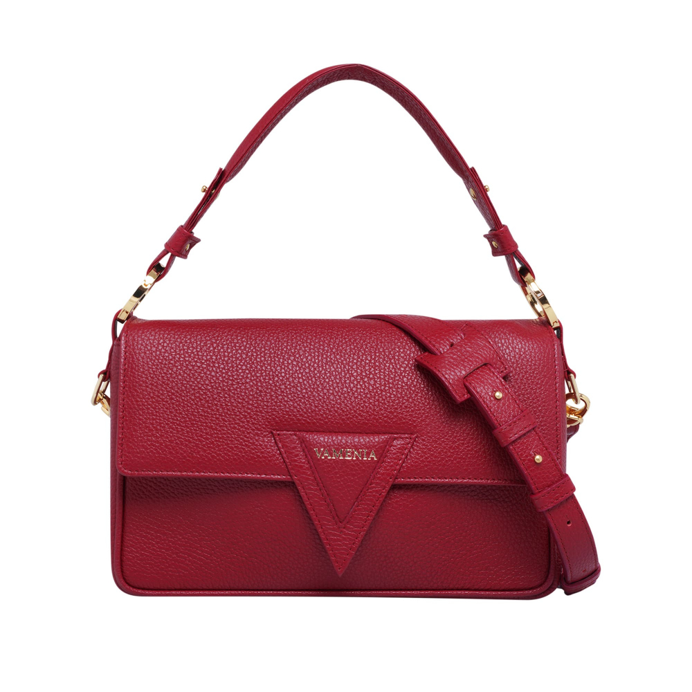 Shoulder bag made of grained calfskin wine red